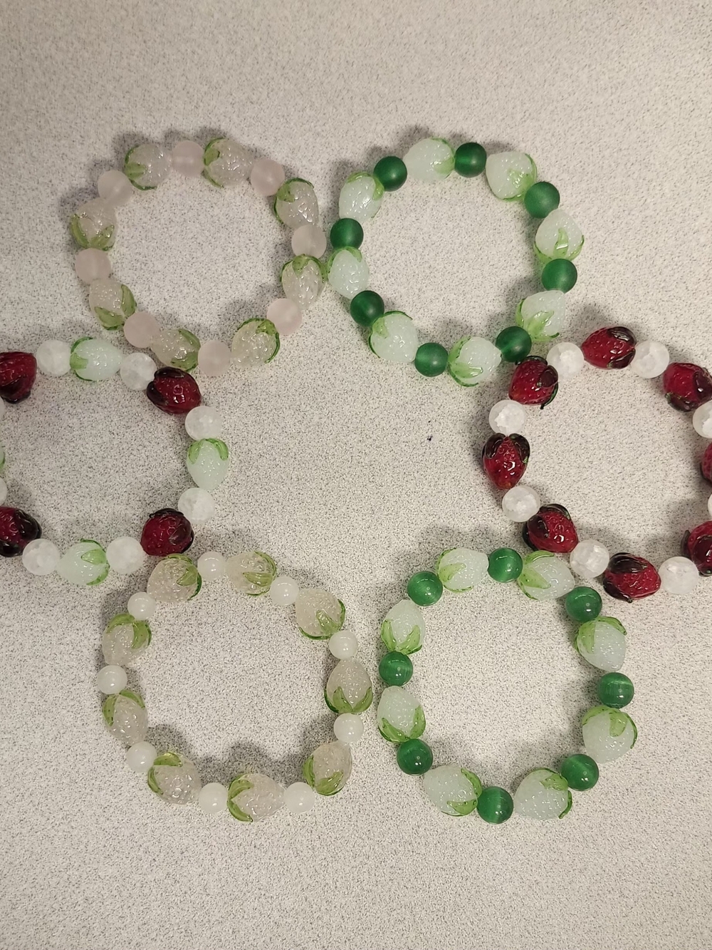 Handmade Strawberry Beaded Stretch Bracelets